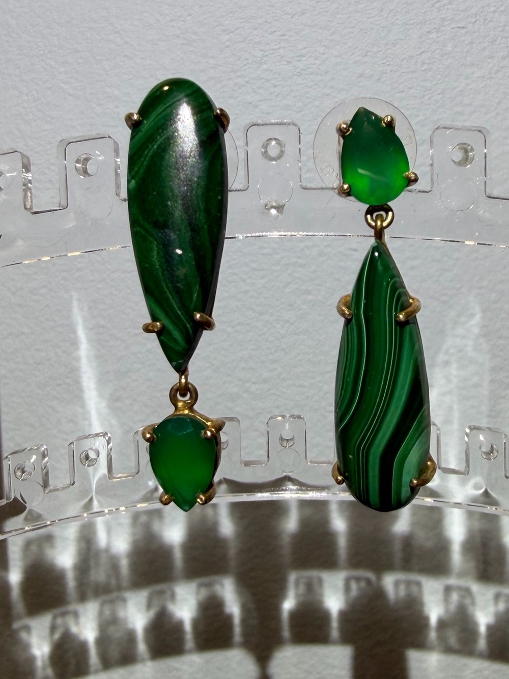 NWOT Vibrant Green Gemstone Teardrop Reverse Orientation Dangle Pierced Earrings